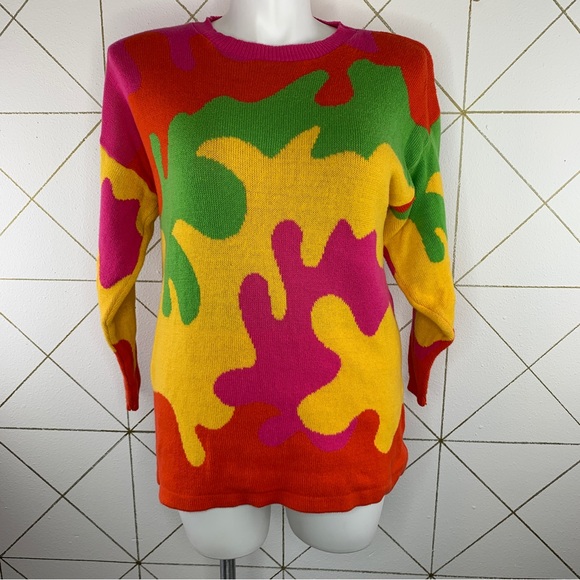 Delia Mc Kain Vintage Mod Maximalist Multi Colored Sweater Size Large